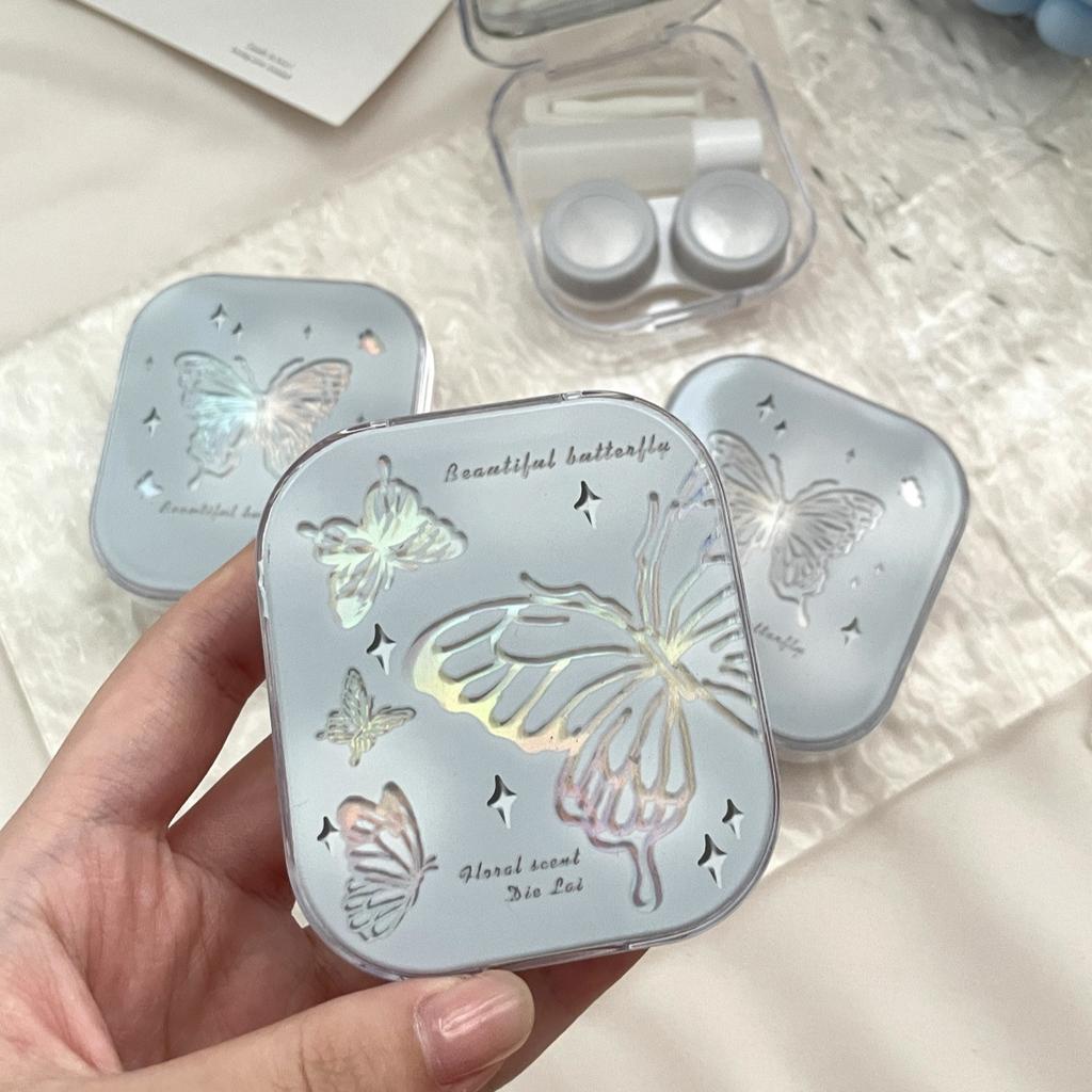 Compact Travel Lens Case Compact Portable Lens Case Butterfly Contact Lens Box Elegant For Pocket Short Travel Long-Term Use