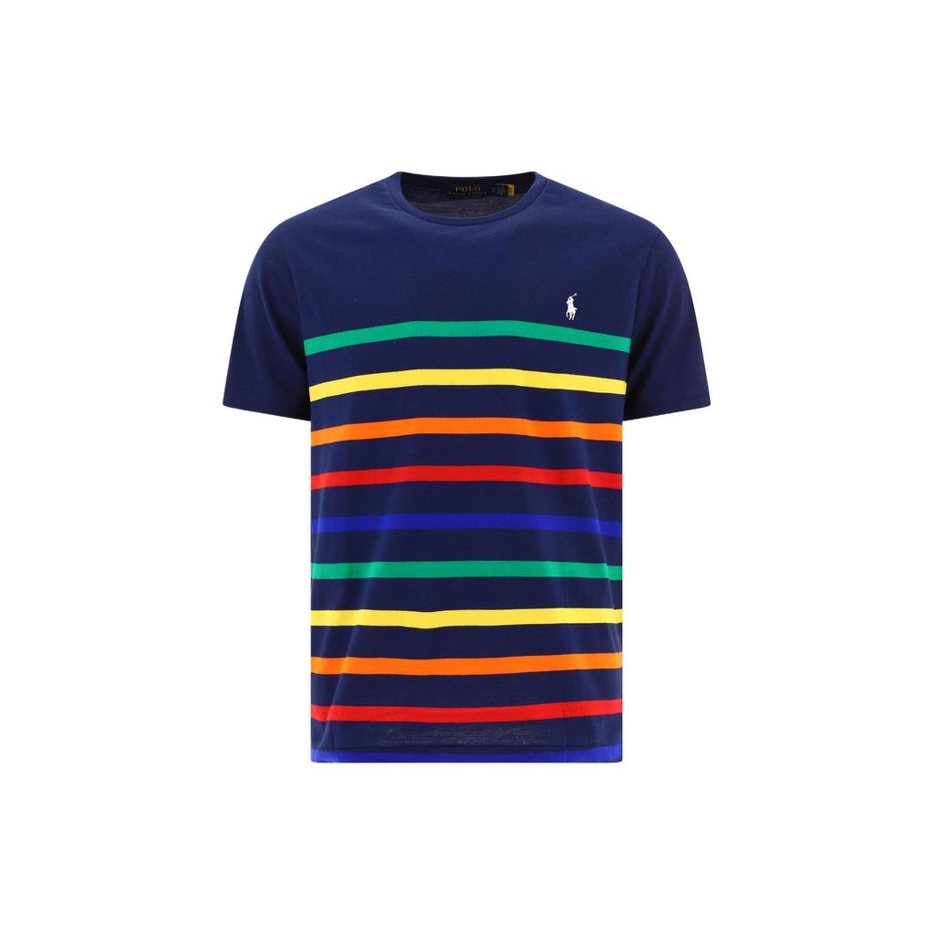 Polo Ralph Lauren SS22 Tricou cu mânecă scurtă cu gât rotund cu dungi Bărbați Topuri Albastru 860413-001