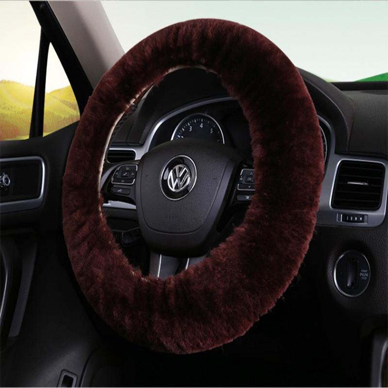 OFLBA Real Fur Car Steering Wheel Cover Auto Australian Sheepskin Steering Wheel Covers Universal Warm