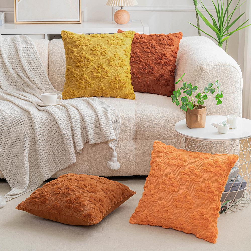 New Embroidered Hair Maple Leaf Pillow Case Home Living Room Sofa Decoration Cushion Cover Ins Bedside Office Pillow