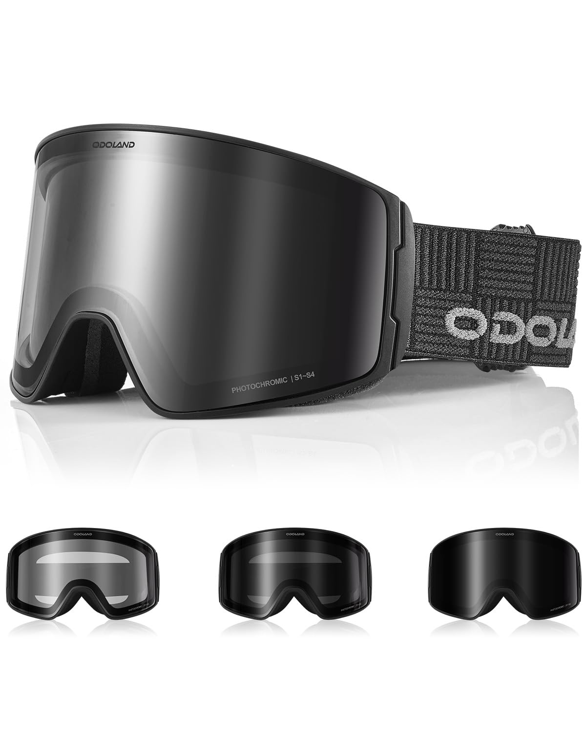 

Фотохромные горнолыжные маски Odoland с зеркальным покрытием OTG Очки UV400 Автоматические Ударопрочные Взрослый размер Линзы меняющие цвет, Защита от запотевания, Совместимые, Защита, серый