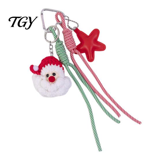 Santa Claus Bag Charm Christmas Charm, Crochet Keychain Pendant with Festive Charms Faux Leather Star, Xmas Hanging Decor for Party Favors Gift