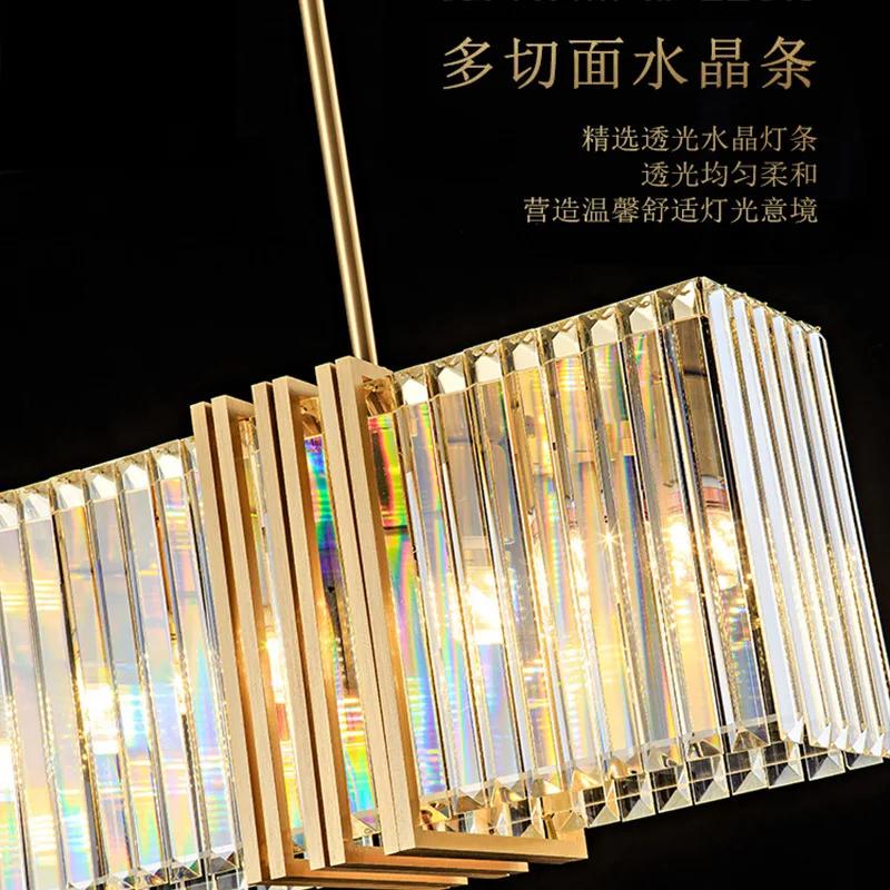 Modern Rectangle Crystal Chandelier Dining Room Hanging Light Fixture Brushed Gold Kitchen Island Led Cristal Lustre Lamp