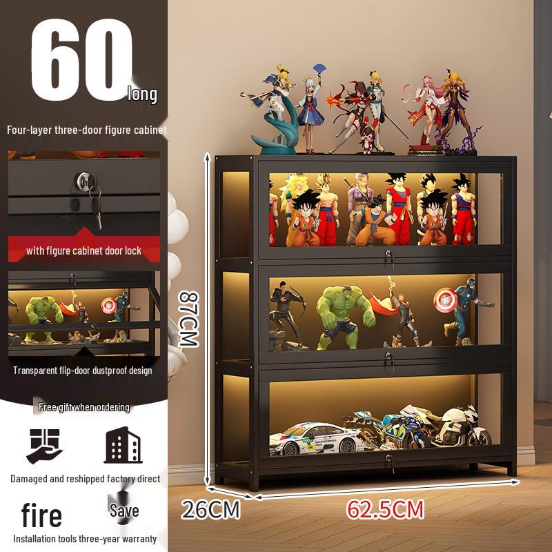 Acrylic Lockable Display Case with LED Lights for Figurines and Models, Dustproof Transparent Stand