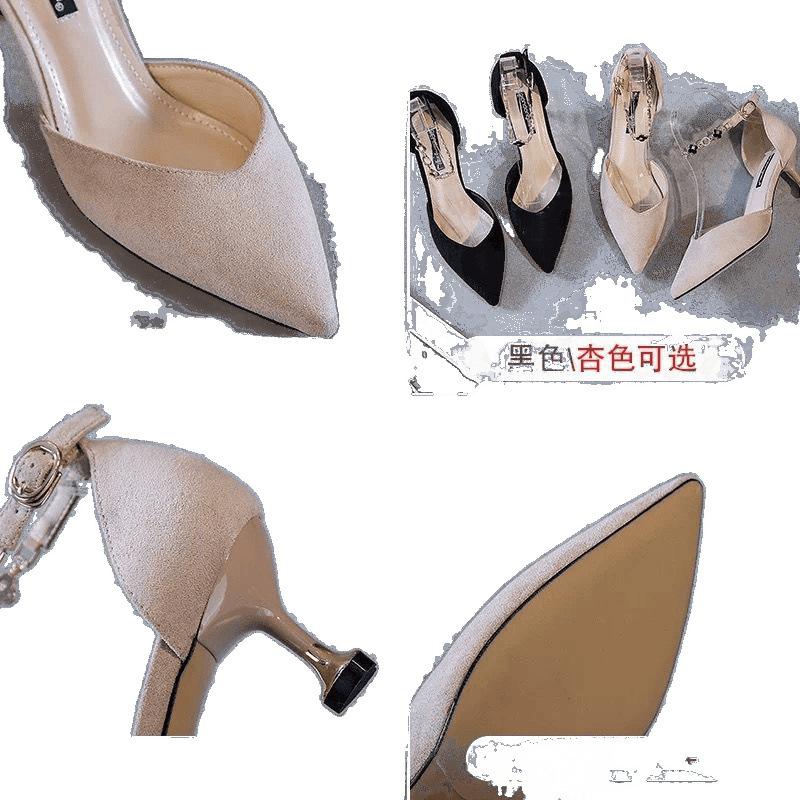 High Heels Women 2025 New French One-word Buckle Bag Head Sandals Fairy Fairy Style Fine Heel Sexy Pointed Shoes