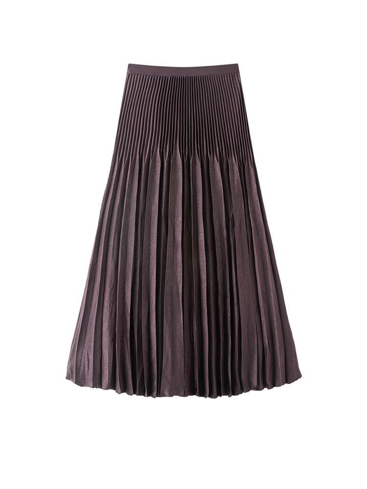 Miyake High Waist Double Pleated Midi Skirt - Spring/Autumn Slimming A-Line One Size фиолетовый