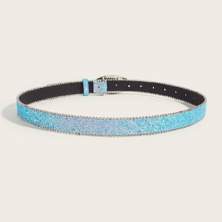 Girl Glittered Waist Belt Street Dance Jeans Belt Decorative Round Buckle