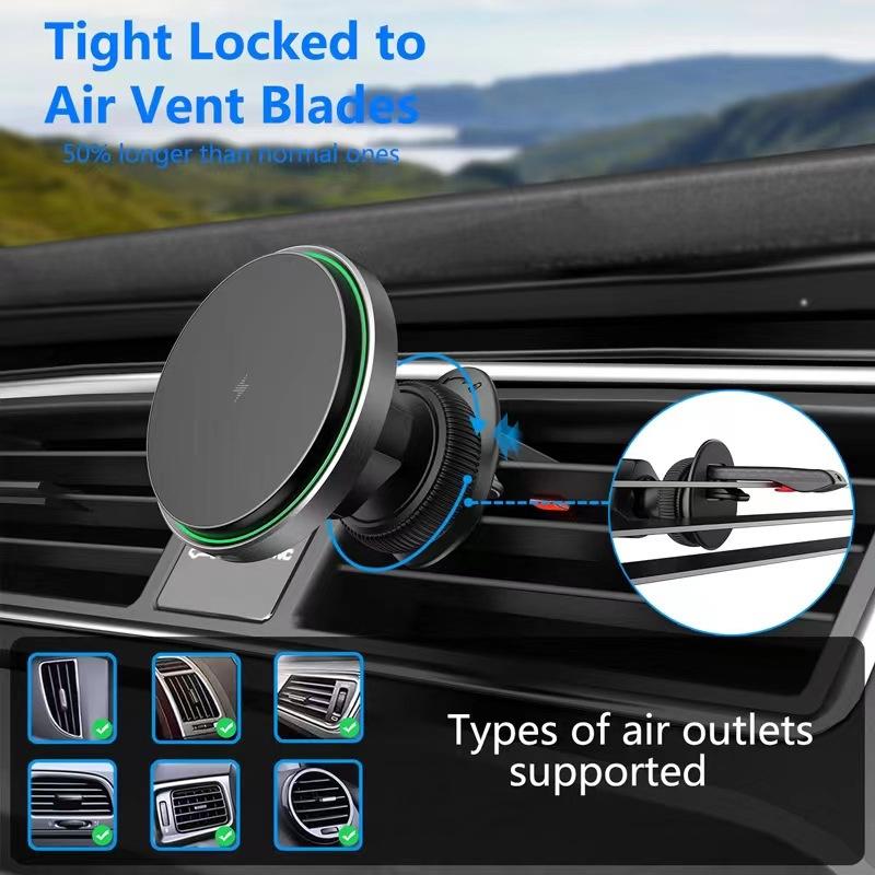 15W Magnetic Wireless Car Phone Holder Adjustable 360 Degrees Car Charger For Iphone15 14 13 Pro Samsung Universal Phone