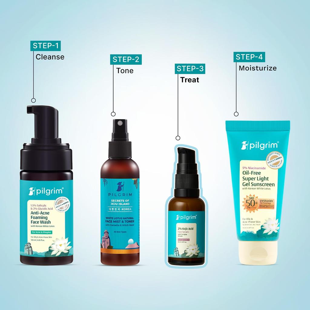Pilgrim 2% Kojisäure Gesichtsserum 30 ml Packung mit 1% Alpha-Arbutin & Weißer Lotos gegen Pigmentflecken
