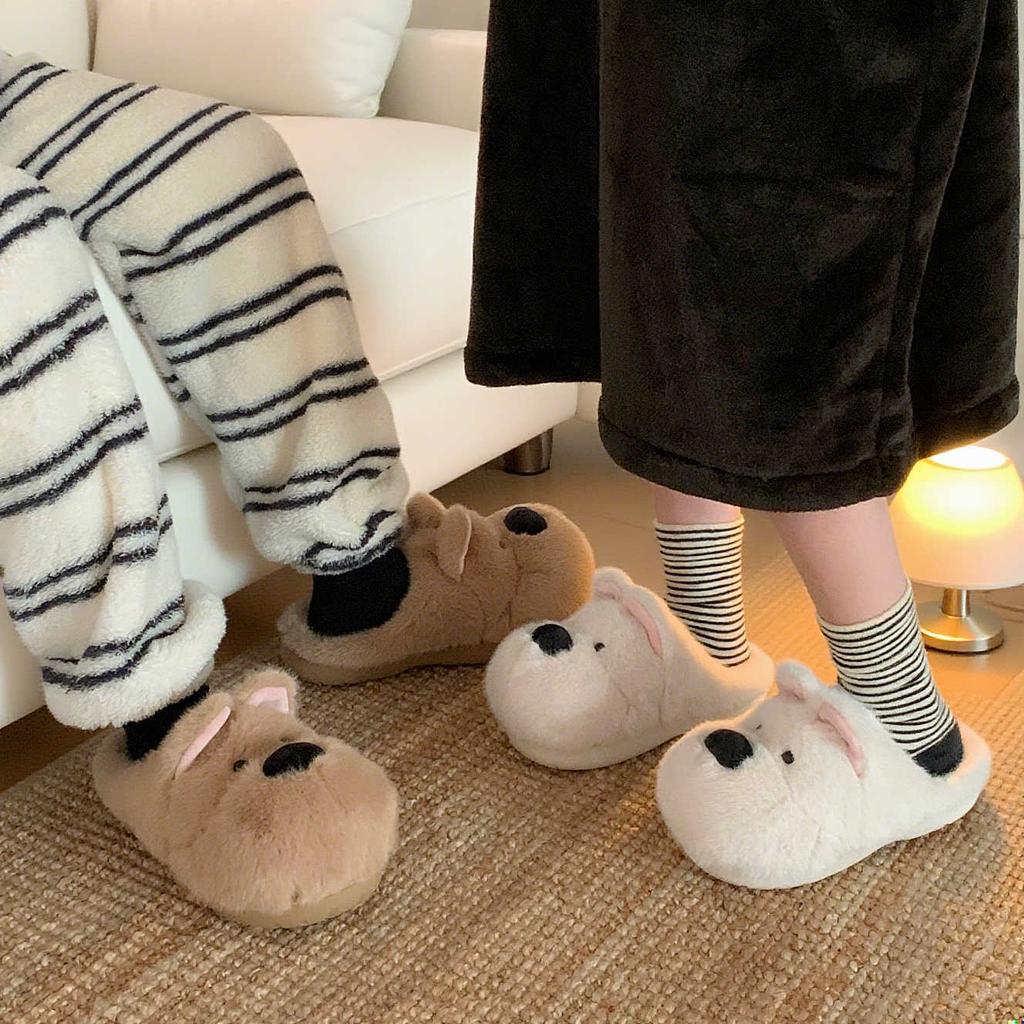 Westie Dog Cotton Slippers Women Winter Anti Slip Couples Plush Slippers Thick Sole Warm Fleece Lined