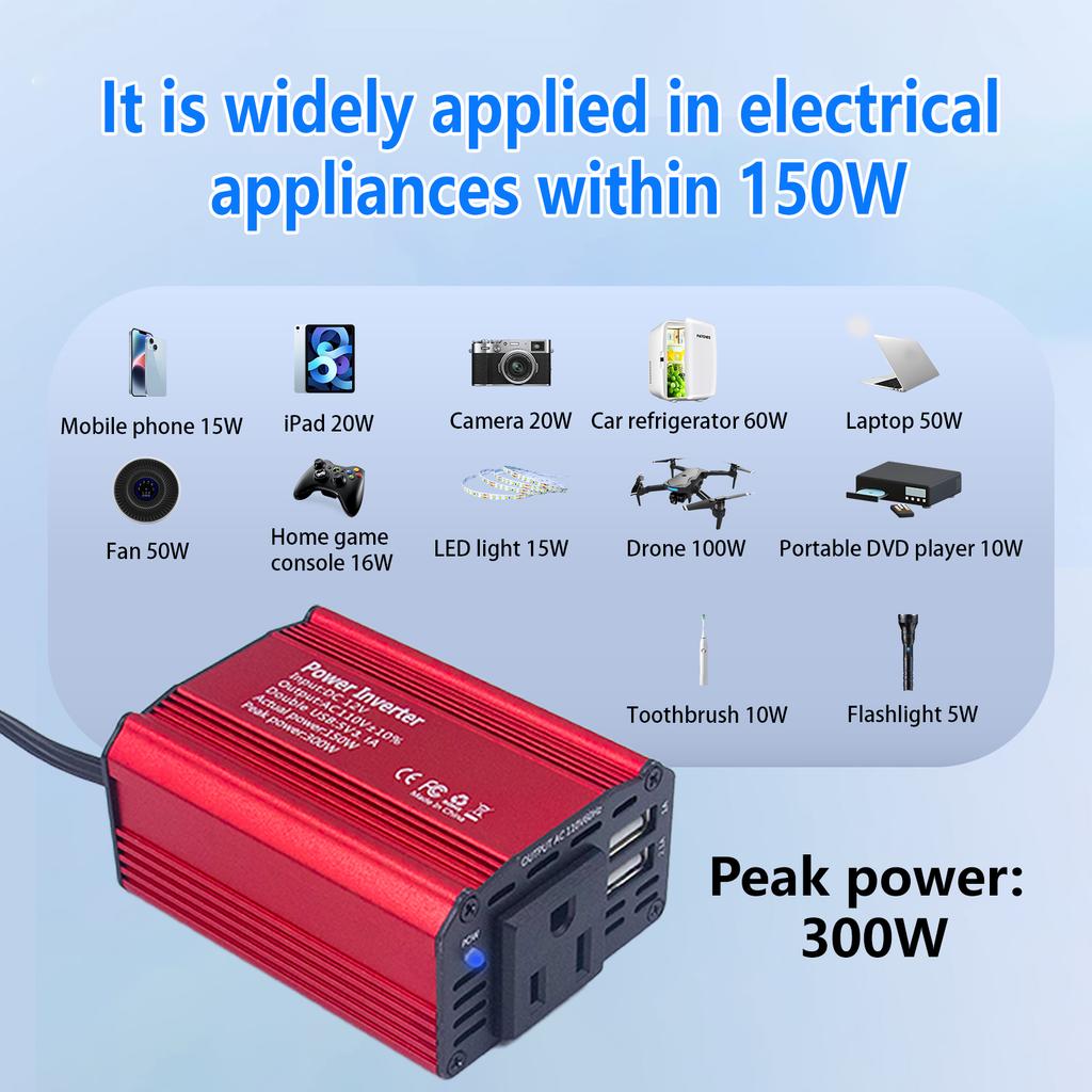 Car Inverter 150W DC 12V To AC 110V Power Converter Automatic Transformer with US Socket Dual USB Car Inverter Adapter Dropship