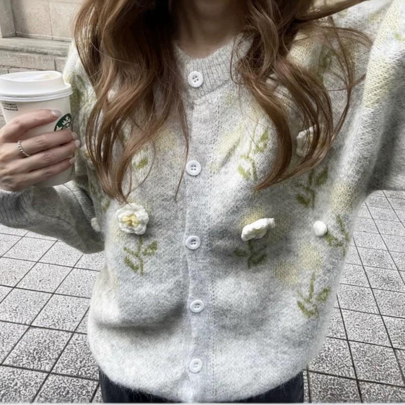 Korean Style Floral Knit Cardigan Women Soft Loose Fit All
