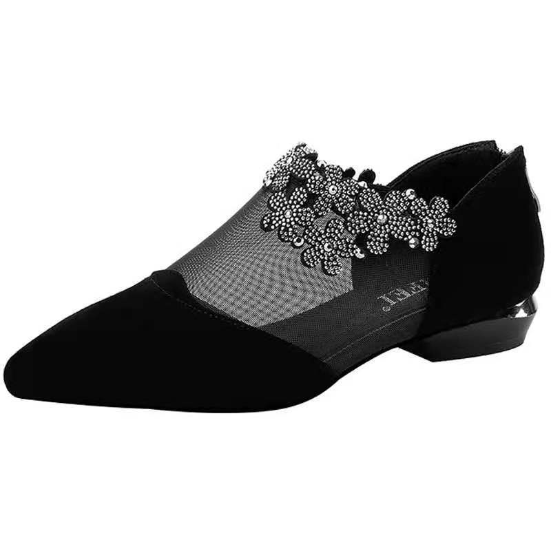 Women Shoes Mesh Single Sexy Flats Europe America 2024 Spring Summer Autumn Gauze Lace Pointed Basic Adult PU Mary Jane Luxury
