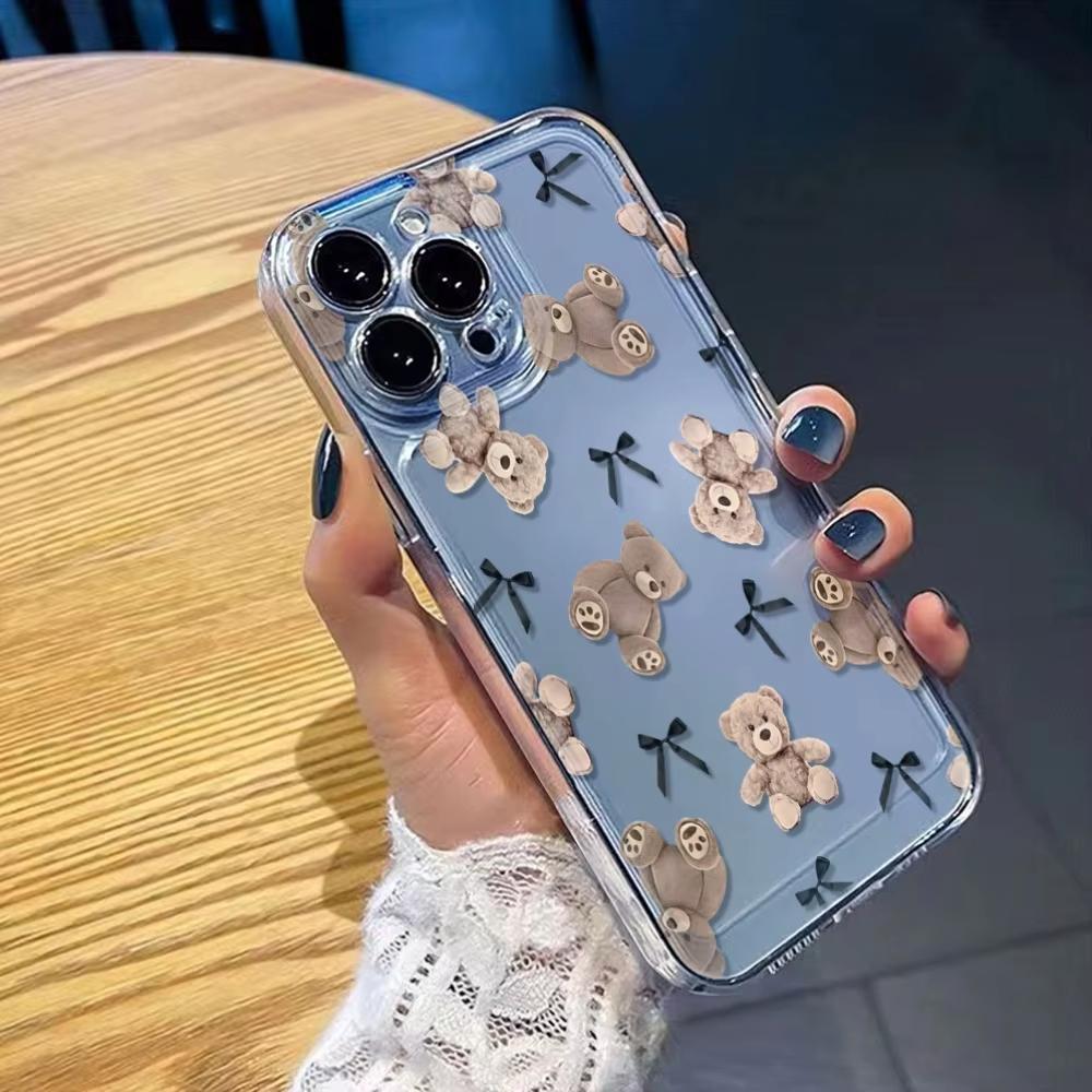 Cute Teddy Bear Bow Transparent Case For Samsung Galaxy S26 S25 S24 Ultra S23 FE S22 S21 S20 Plus A73 A72 A71 A53 A52 A51 Cover