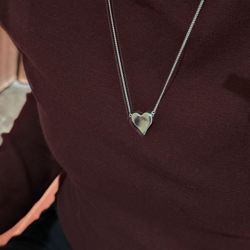 S925 Sterling Silver Niche Design Matte Love Necklace Retro Simple Basic Personalized Collarbone Chain