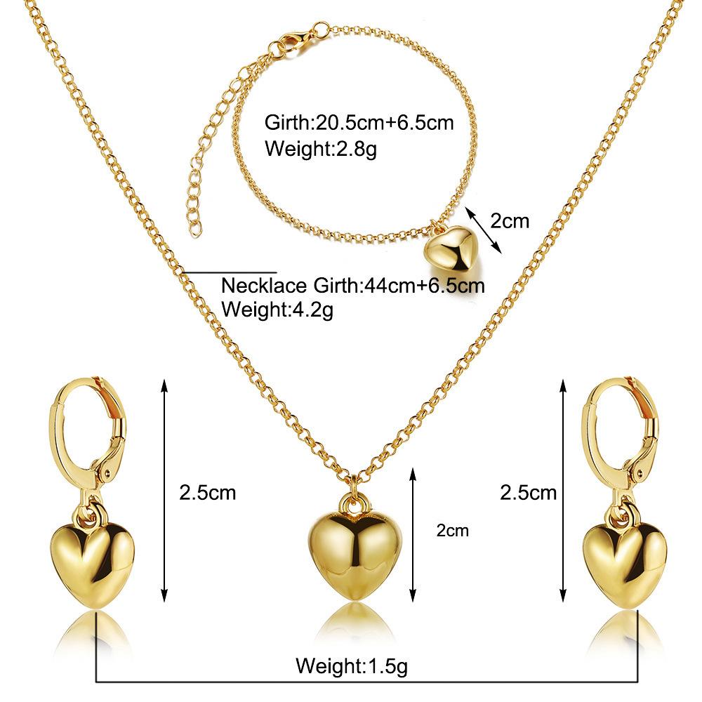 Neues Pfirsichherz Halsketten-Set Schmuckset kreatives Liebes-Halsketten-Set Halskette Ohrringe Armband Dreiteiliges Set