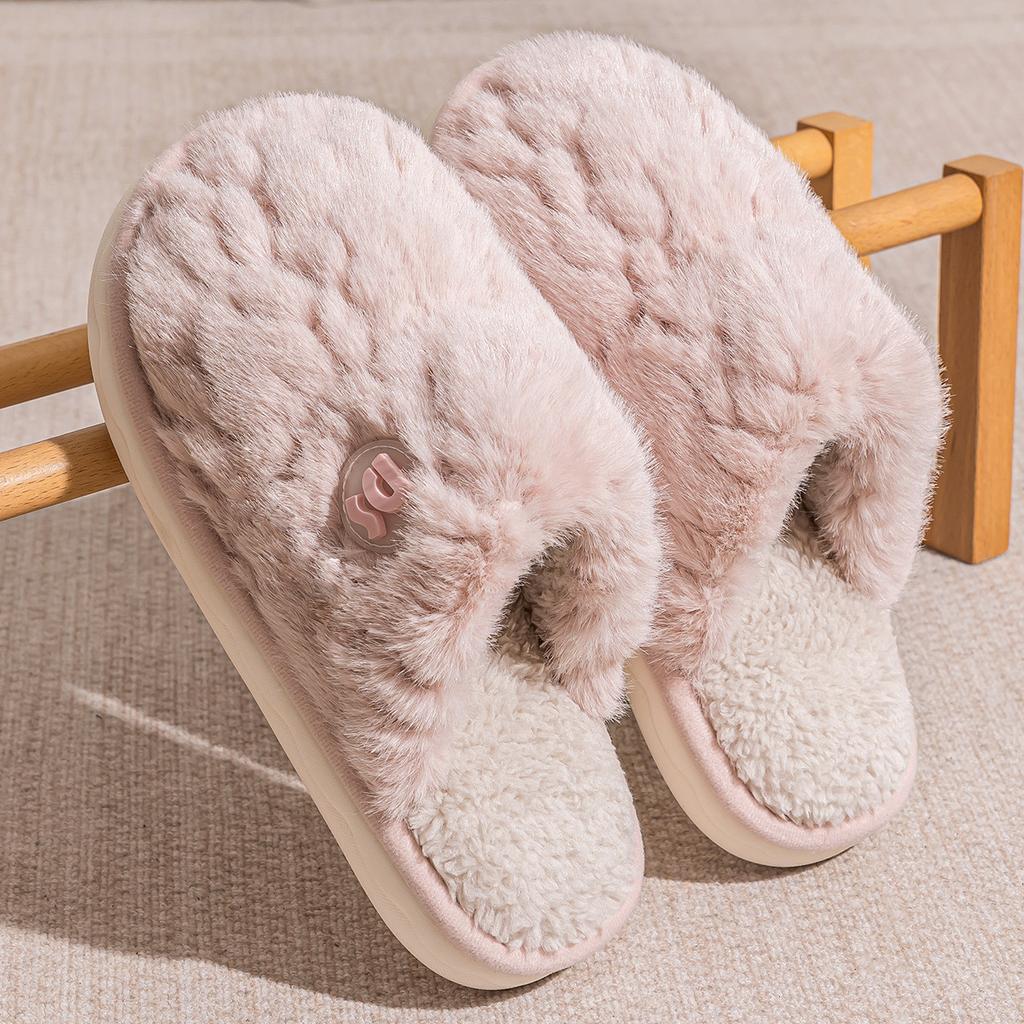 Autumn and winter warm plush cotton slippers soft sole couple home non-slip indoor home 2025 new shoes
