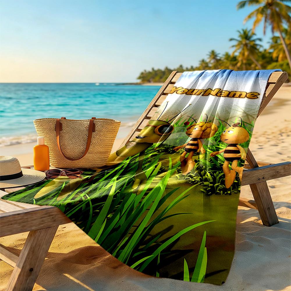 Biene Maja Customized Name Beach Towel Super Soft & Absorbent Perfect for Traveling Yoga Camping and Swimming
