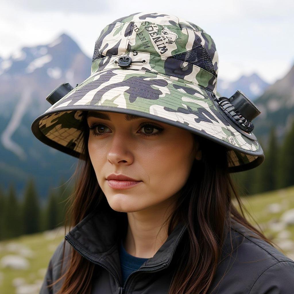 Outdoor Wide Brimmed Sun Hat With 2 Solar Fans, Sun Fisherman Hat For Men And Women, Fishing Beach Hat With Built-in Fan