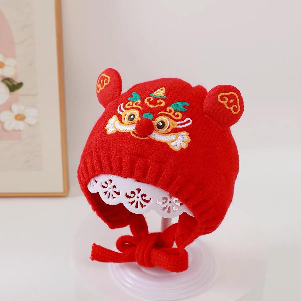 Baby Red Wool Hat with Ear Protection - Autumn/Winter Celebration for Boys & Girls