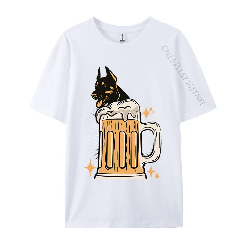 Doberman Dog Lover Funny Beer Lover Tshirt Black High Quality Funny Style T Shirt Cotton Mens Tops Tees