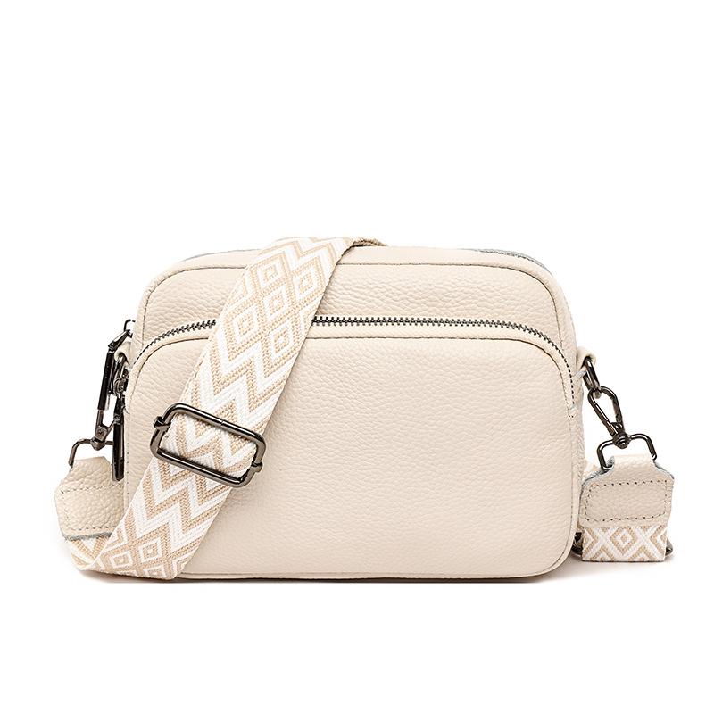 Women's Genuine Leather Lychee Pattern Shoulder Crossbody Bag - Versatile Small Square Design