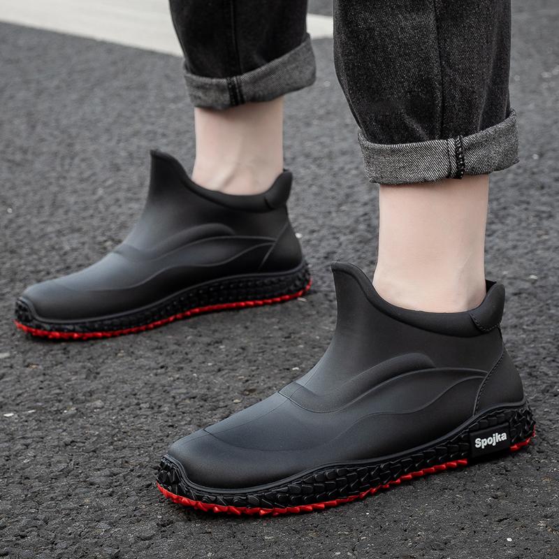 Men's Anti Slip And Waterproof Short Rain Boots, Rider Rubber Shoes, Kitchen And Outdoor Water Shoes