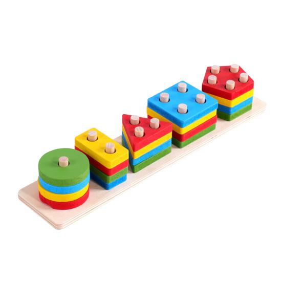 Kids Stacking Building Block Toy Toddlers Boys Girls Geometric Shapes Sorting Color Learning Fine Motor Skills Educational Building Block Toy