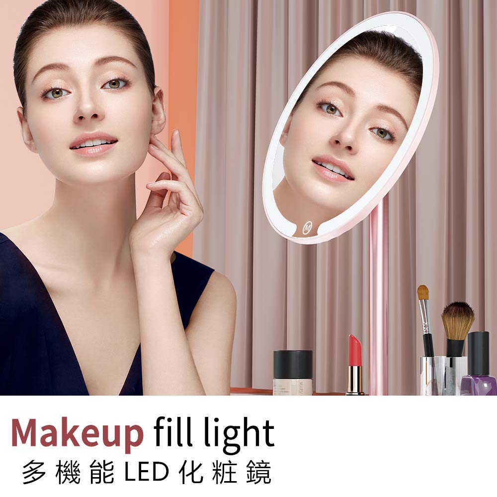 WEECOC LED Makeup Actress Tabletop Mirror with Adjustable Magnetic Rechargeable Metal Bracket 10x Mirror, Mirror, LED, Brightness, Adsorption,