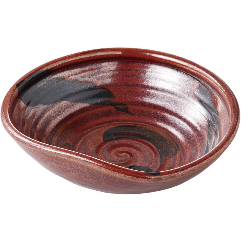 

Ale-net Large Bowl, W27.5 x D26 x H8.5cm, Red Glaze with Black Brushed Finish, Porcelain, Mino Ware, Made in Japan
