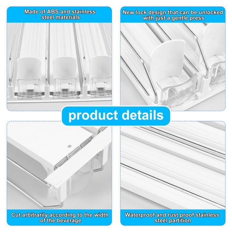 ABMH-Canned Beverage Push Rack Drink Organizer Dispenser Spring Push Adjustable Width Storage Shelf E-Shaped 410Mm 4 Rows