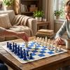 Chess Board Non Slip Base Interactive Educational Travel Checkers Board Game for Party White and Blue