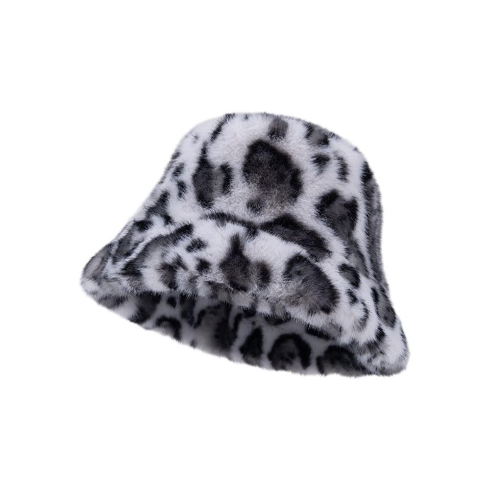 Faux Fur Plush Fisherman Hat Leopard Print Panama Hat Cozy Fluffy Fur Hat For Women Girls