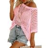 Women's White Off-Shoulder Hollow Out Knit Cover-Up