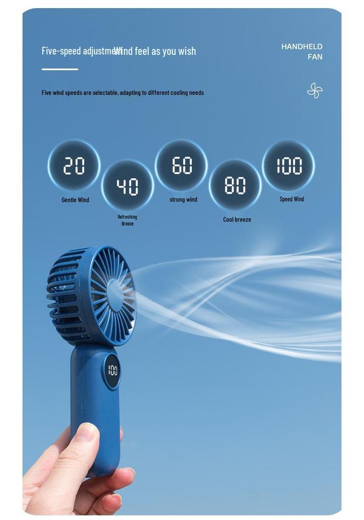 Compact USB Rechargeable Handheld Fan with Digital Display & Phone Holder