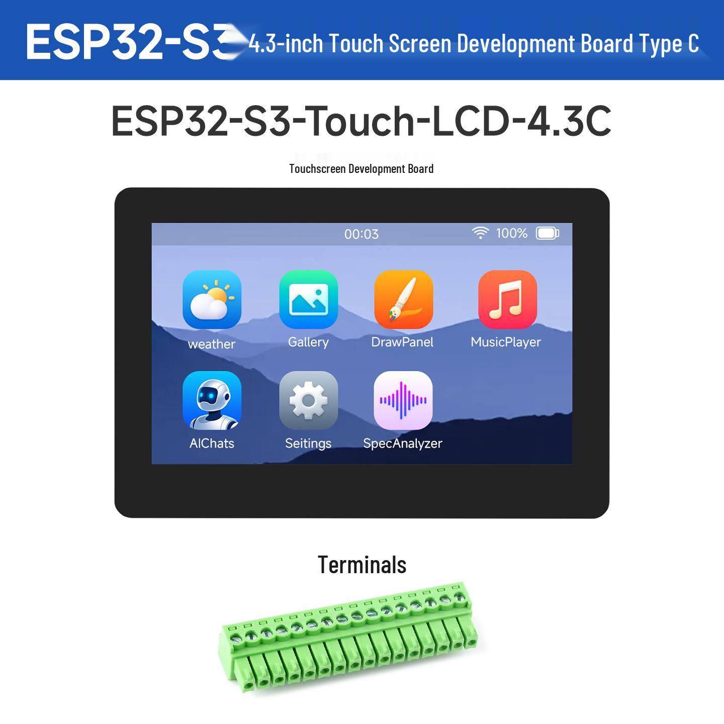 ESP32-S3: Плата разработчика с 4,3-дюймовым сенсорным ЖК-экраном с голосовым управлением, 5-точечным касанием и массивом из двух микрофонов