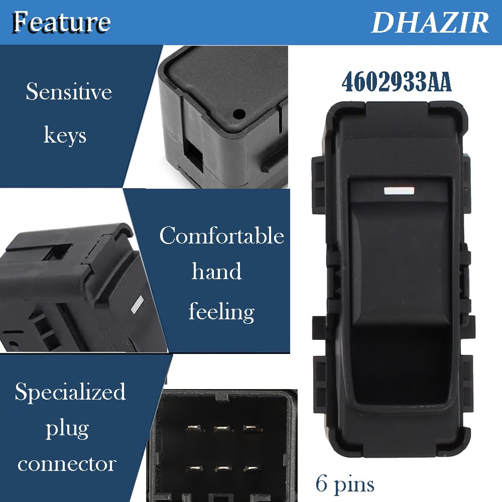 4602933AA Power Window Switch Rear Left Side 6 PINS Fit for Jeep Grand Cherokee Sebring Dakota Patriot Compass Commander Durango Avenger Caliber
