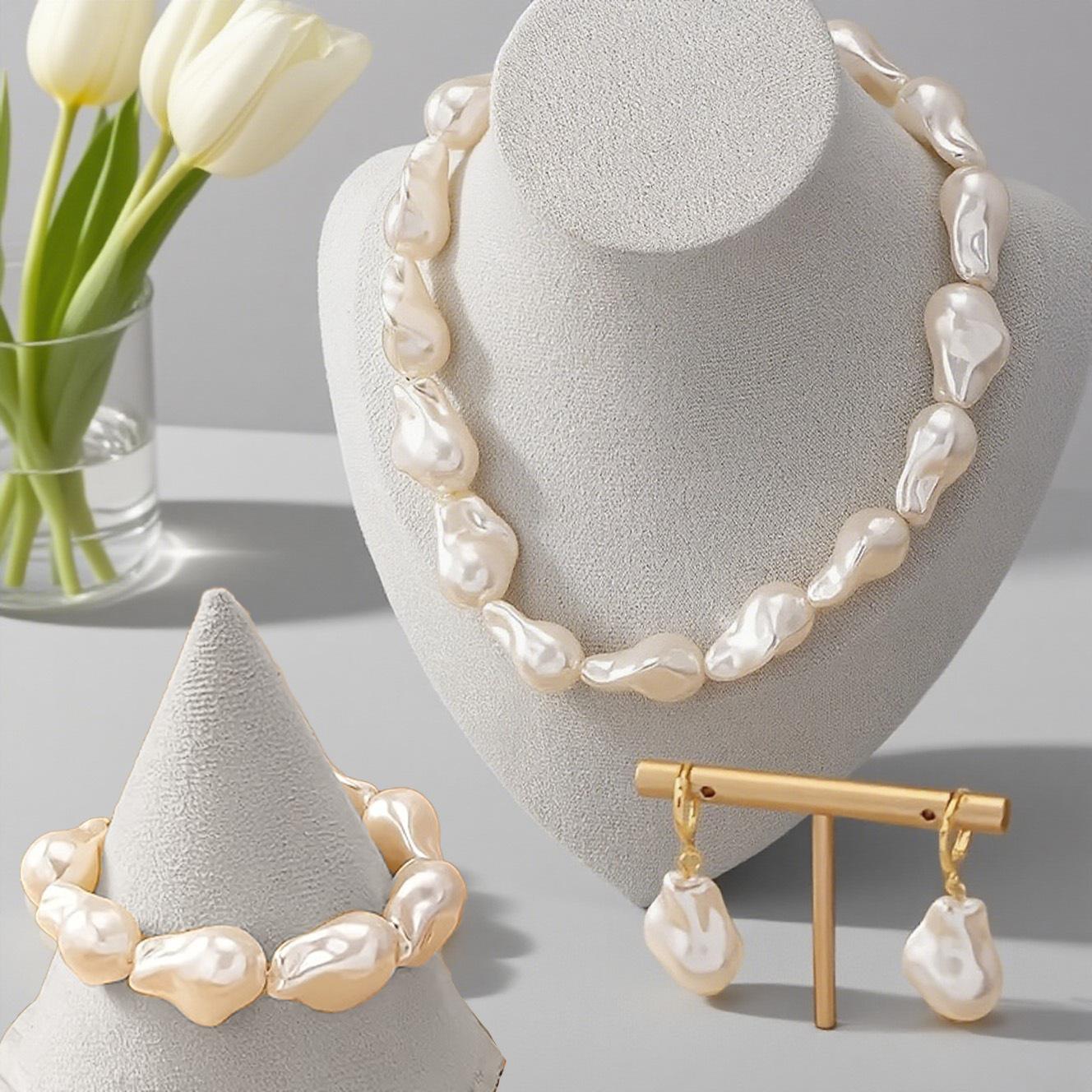 Модный имитация жемчуга барокко цепочка на шею браслет серьги кулон набор украшений особой формы имитация жемчуга модный набор