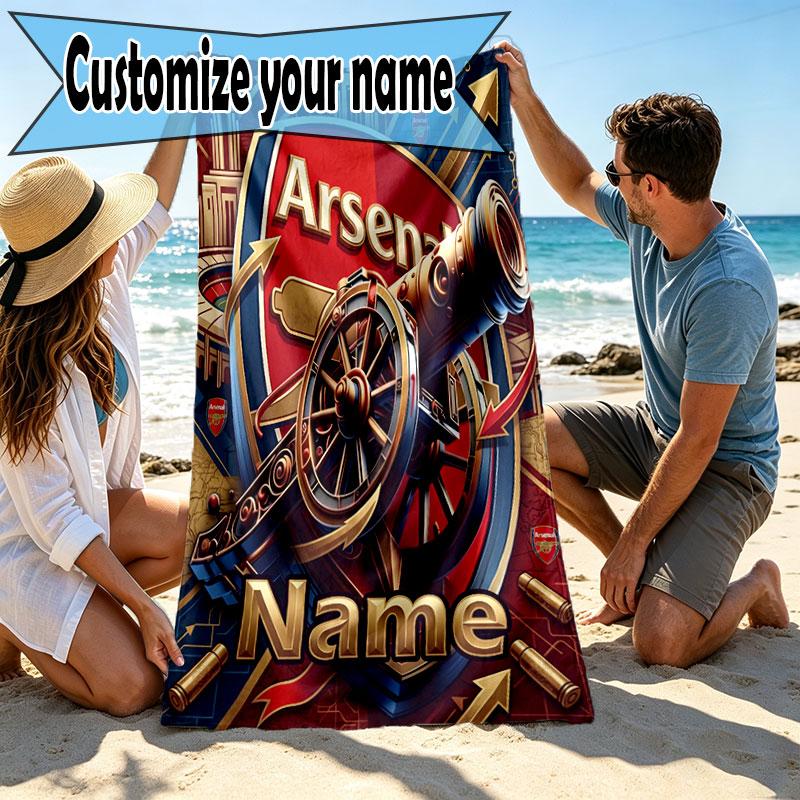 Custom Name Personalized Arsenal F.C Print Beach Towel, for Trip Camping Beach Party Home Decor, Birthday Gift for Family & Friends
