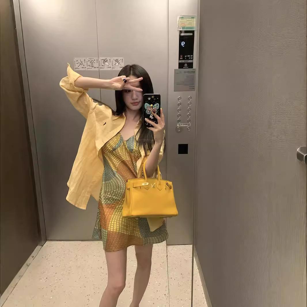 

Чистая Ретро Юбка-сарафан для Женщин на Лето Новая V-образный вырез Неровный Подол Контрастный цвет Принтованное Платье XL