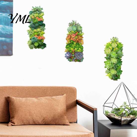 Versatile Glass Door Stickers 3Pcs 3D Succulents Wall Stickers, Vertical Plant Landscape Decals, Waterproof PVC Mural, Pastoral Style Window