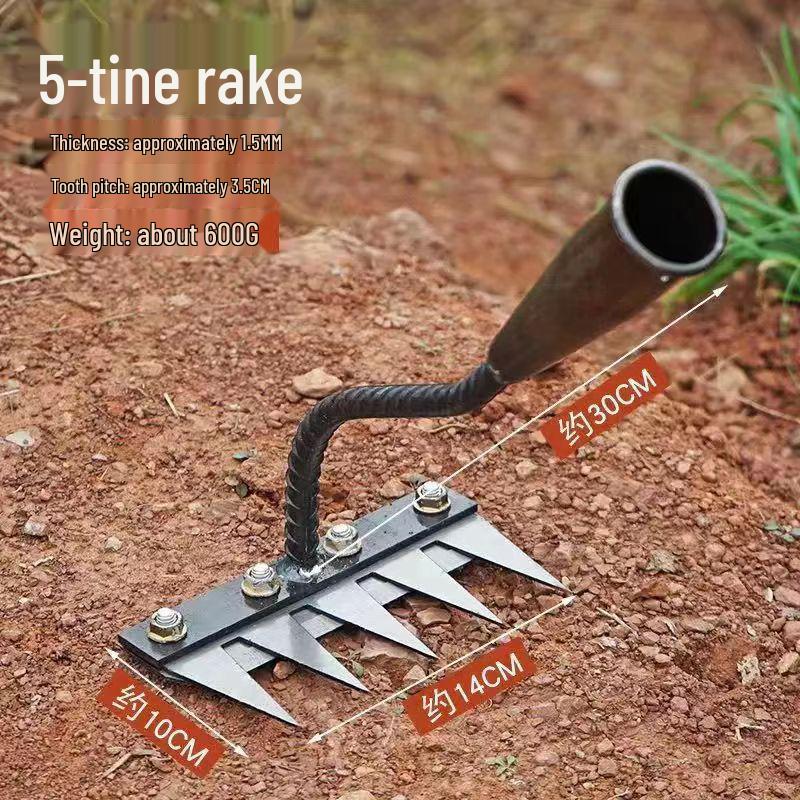 Steel Six-Tooth Weeding Hoe and Rake - Farm and Garden Soil Loosening Tool