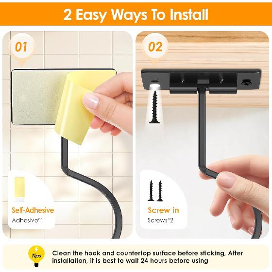 Self Adhesive Banana Hook Under Cabinet Foldable Banana Hanger Black Metal Under Counter Banana Hook to Keep Bananas Fresh Banana Holder for Kitchen