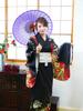 Cosplay Halloween Kimono Set Black Peony Black [Clear Stone] Women's Women's