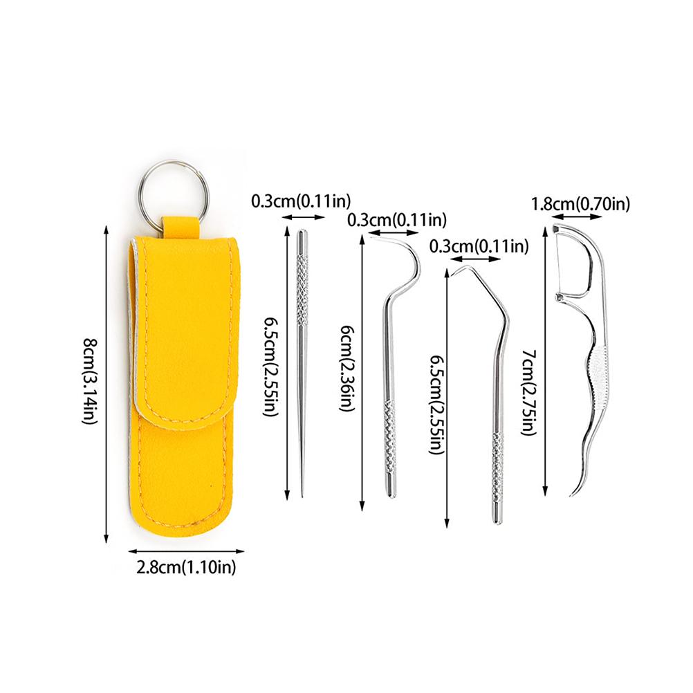 4 Pcs Toothpick Holder Set Portable Stainless Steel Oral Care Set Tartar Remover Tooth Cleaning Set
