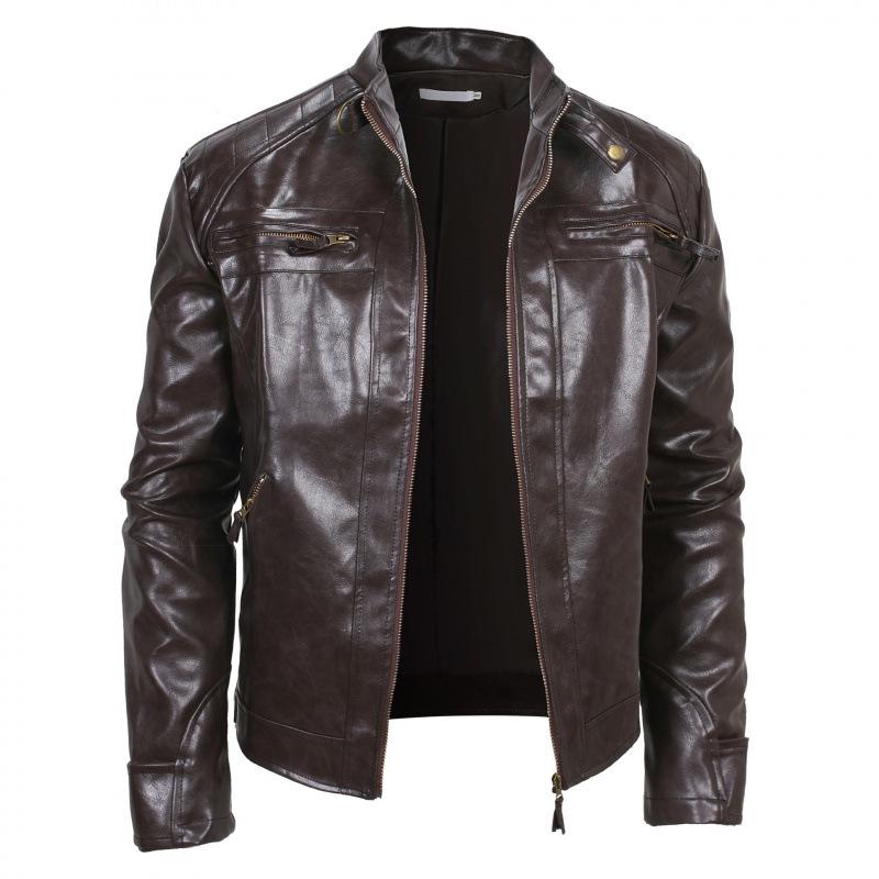 2023 Herren Lederjacke im Used-Look - Europäischer & Amerikanischer Punk-Stil mit Stehkragen