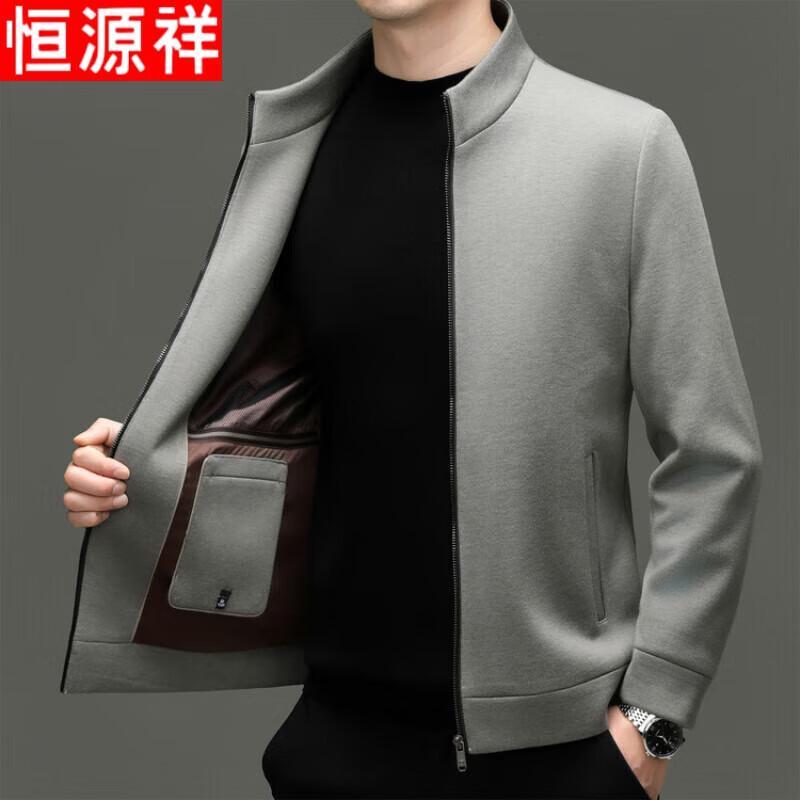 Hengyuanxiang Men's Premium Thickened Wool Blend Wrinkle-Free Zipper Stand Collar Jacket