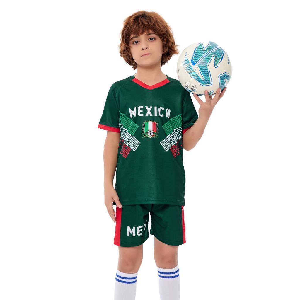[HANLIDA] World Cup Soccer Uniform, Kids, Mexico Uniform, Short Sleeve,
