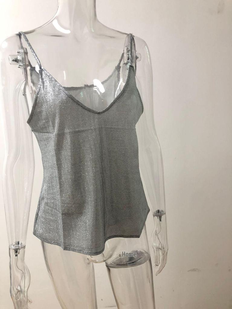 2025 European & American Women's V-neck Hot Stamping Camisole - Casual Sexy Spring/Summer Vest