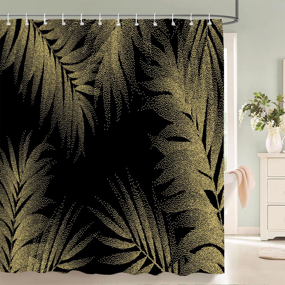 1 Pcs Shower Curtain Flowers Plants Black Printed Bathroom Curtain Polyester Cloth Waterproof Home Decoration Curtain with Hook
